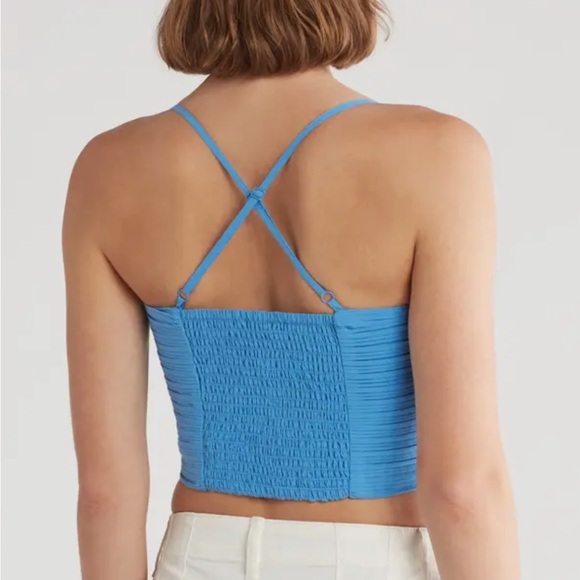 Madewell NEW Wendy Ornamental Blue 12 Pleated Cotton Poplin Crop Top Cotton - Picture 2 of 11